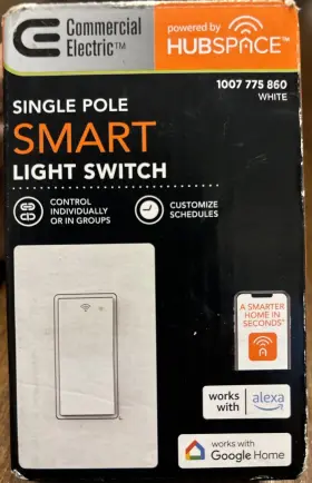 Hpsa11cwb Commercial Electric Smart Light Switch Wi-fi Bluetooth Hubspace Google Alexa Single Pole White