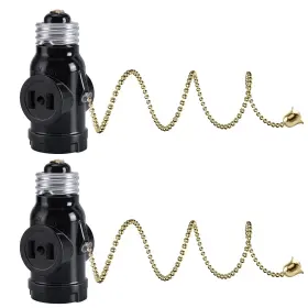 Swh-blk-2p Dicuno Us-e26-2os E26 Ul Listed To 2 Polarized Outlet Socket Adapter Pull Chain Switch