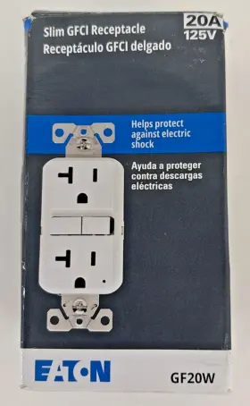 Gf20w Eaton 20-amp 125-volt Slim Self-test Gfci Duplex Receptacle White Nib