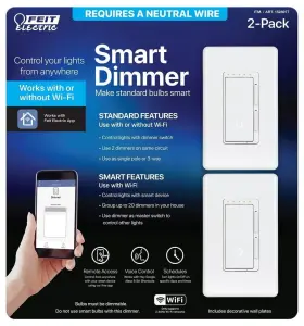 1528977 Feit Electric 2 Pack Wi-fi Smart Dimmer 3 Way Single Pole Switch