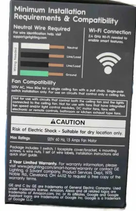 Ge 043168522434 Cync Alexa Google Wi-fi Smart Ceiling Fan Switch Neutral Wire - White #3