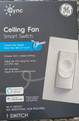 Ge 043168522434 Cync Alexa Google Wi-fi Smart Ceiling Fan Switch Neutral Wire - White