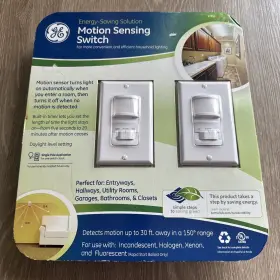 17951 Ge 2 Pack White Motion Sensor Light Switch On/off/auto Timer 120 Volt 500 Watt