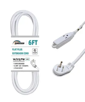E143w06eftw Honderson 3-outlets Flat Plug Indoor Extension Cord Outlet Extender Ul Listed 14 Gaug