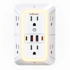 Jcblaon 744585301410 Wall Outlet Extender With Night Light Power Plug Adapter 6 W