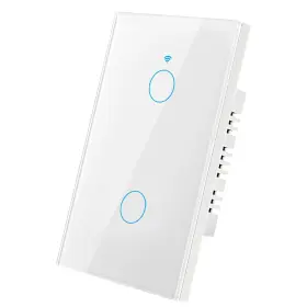 Ls-w-02 Lociun 2 Gang White Wifi Smart Light Switch Neutral Wire Needed Tempered Glass Pan