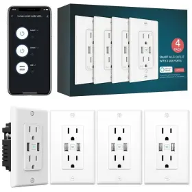 L-wosu100 Lumary 4 Smart Home Wifi Wall Outlet Alexa Voice Control And 2 Usb Charging Ports