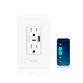 Wk-us2-tc-wh-ms Moes Smart Usb Wall Outlet Receptacle With Type-c And Type-a Charger 2.4ghz Wi