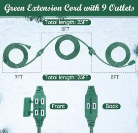 Hat0110 Relaxweex 25 Ft Outdoor Extension Cord With Multiple Outlets And On/off Switch Green #2