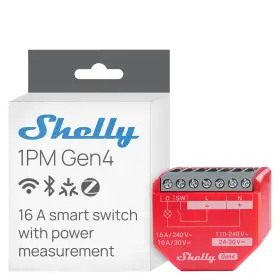 Shelly 3800238070717 1pm Gen4 Wi-fi Zigbee Matter Smart Relay Switch 37x42x16 Mm Red