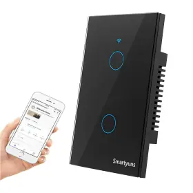 Smartyuns 193701694118 Wifi Smart Touch Light Switch - 2 Gang Us Standard Tempered Glass Panel Ti