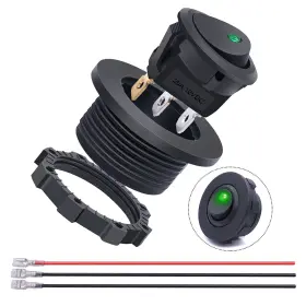 Ca-k-f012-g Weideer 12v Round Rocker Switch With Shell Green Led Light Spst On Off 3 Pin