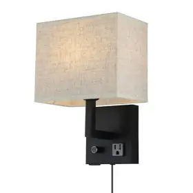Wkeessee Bd-003 Bedside Wall Mount Light With Outlet And Dimmable Switch Black Fabric 2