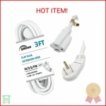 Honderson Flat Plug Indoor Extension Cord, Ul Certified, 14 Gauge 3FT White Pr. Fixed Price $13.81.